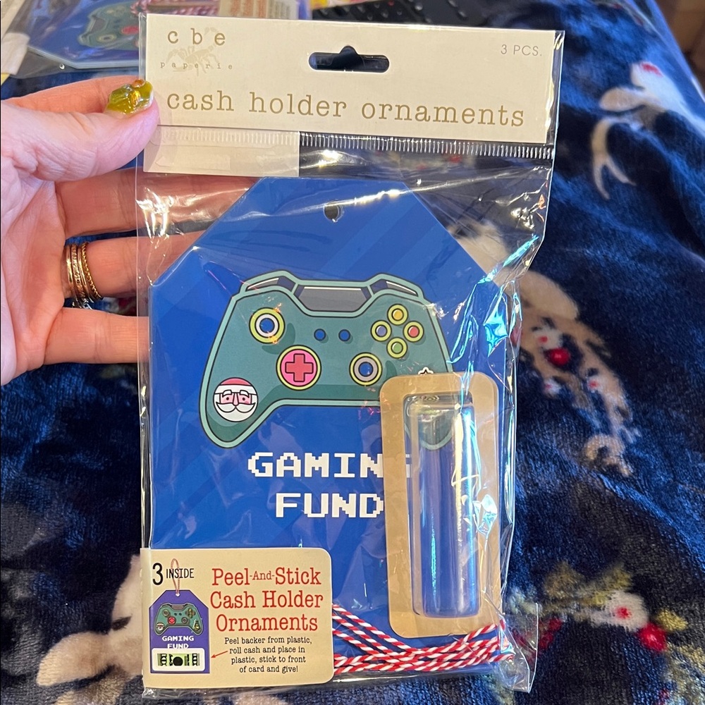 Christmas Gift - Gaming Fund - 3 Blue Cash Holder Ornaments
